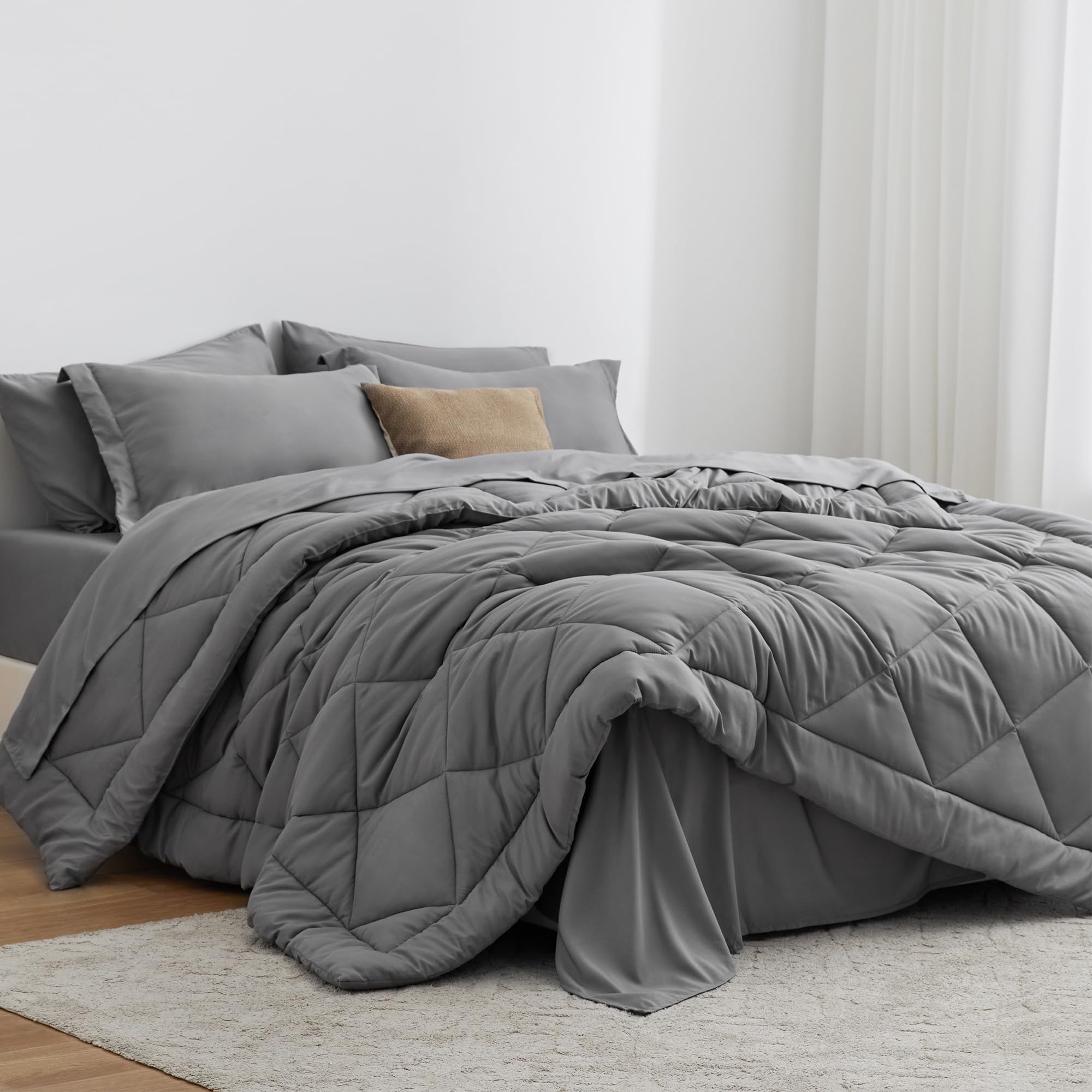 Love 'S Cabin King Size Comforter Set Grey, 7 Pieces King Bed In A Bag, All Season King Bedding Sets With 1 Comforter, 1 Flat Sh